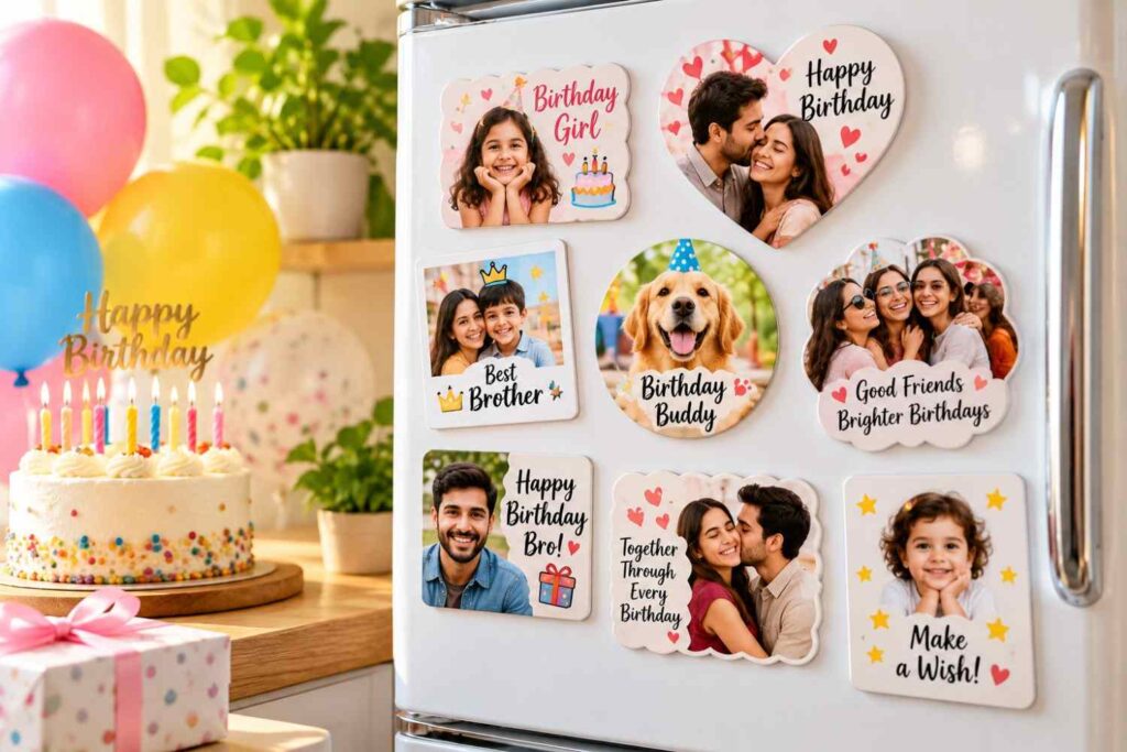 Personalised birthday items with custom photo magnets