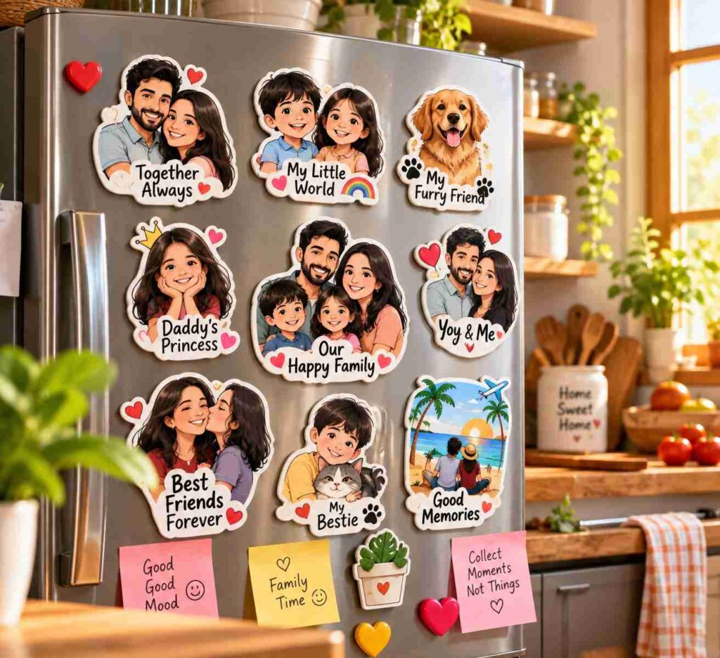 Mothers day gift ideas custom doodle magnets with family photos on fridge