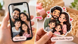 Family photo turned into a doodle magnet as a picture gift